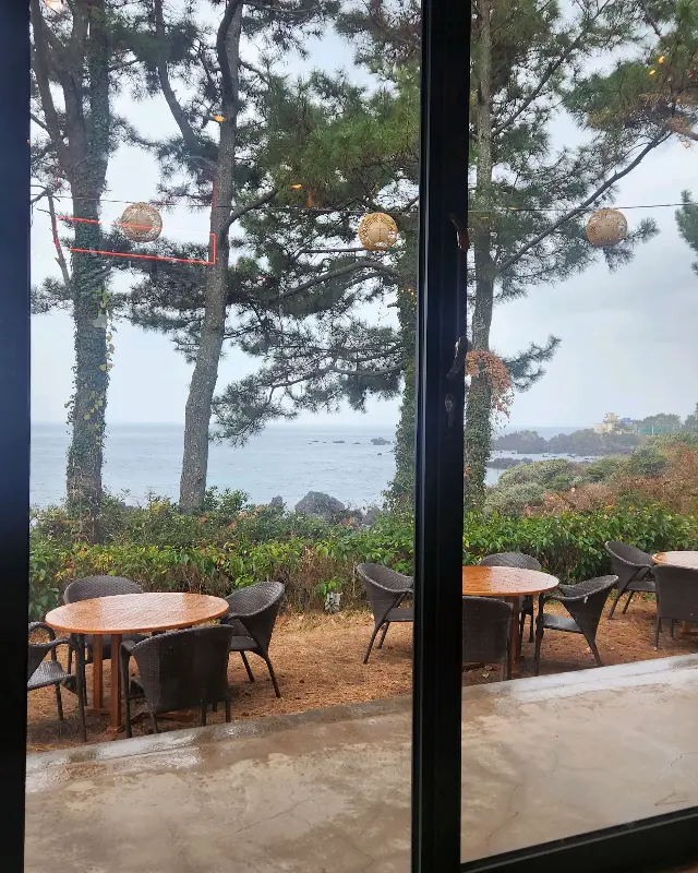 돈가도 창밖으로 보이는 푸른 제주 바다 풍경