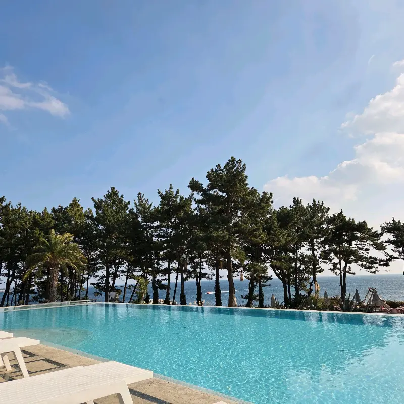 카페 앞에 펼쳐진 수영장