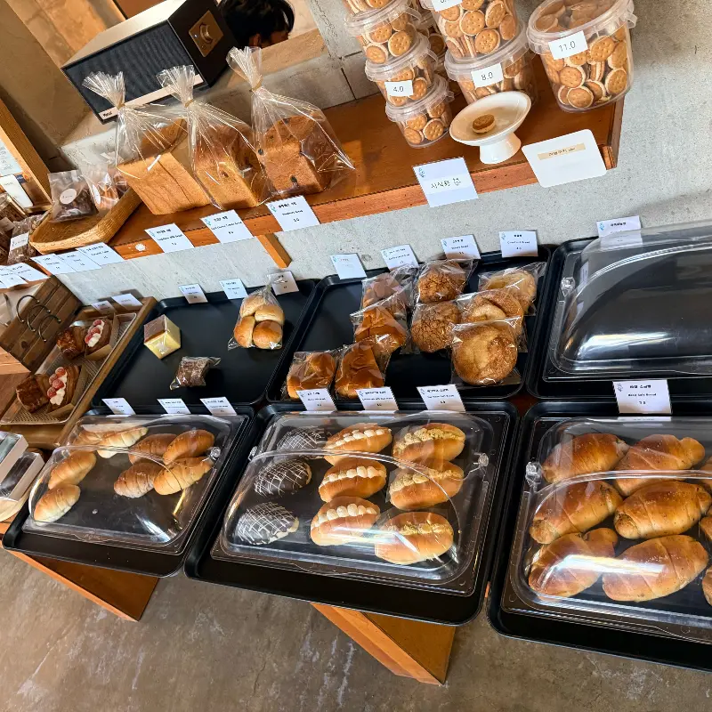 다양한 빵들이 진열된 모습