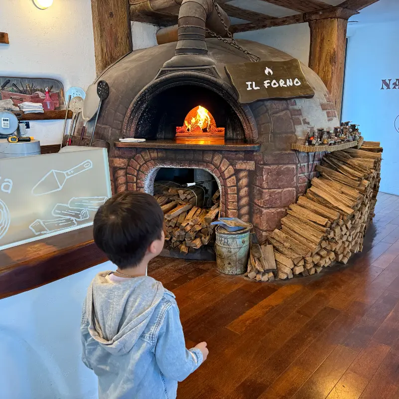 화덕에서 피자를 굽는 모습