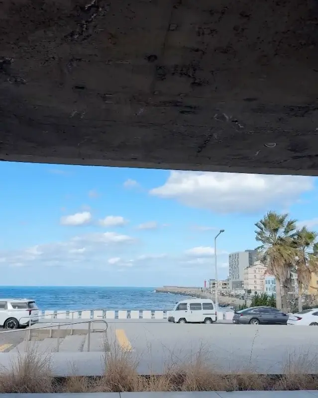 카페 외부에서 보이는 바다