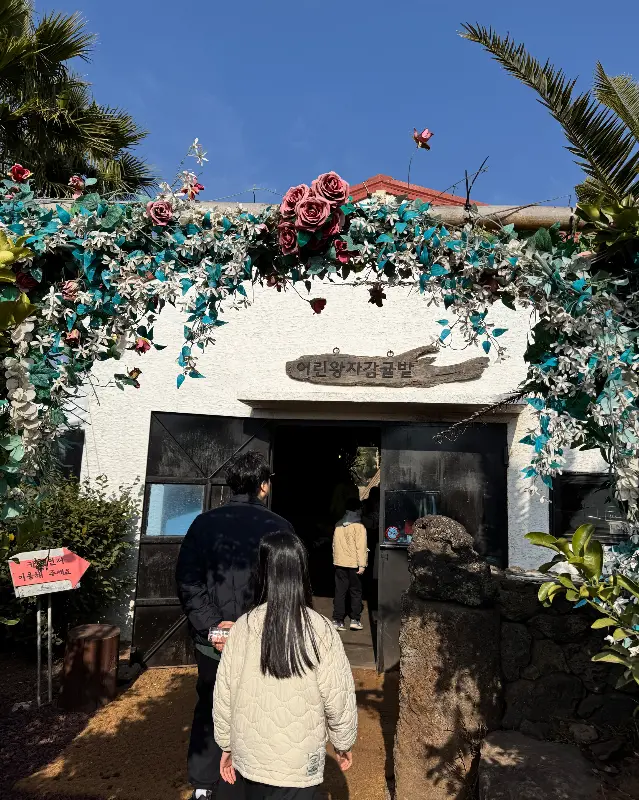 꽃 장식으로 장식된 어린왕자 감귤밭 입구