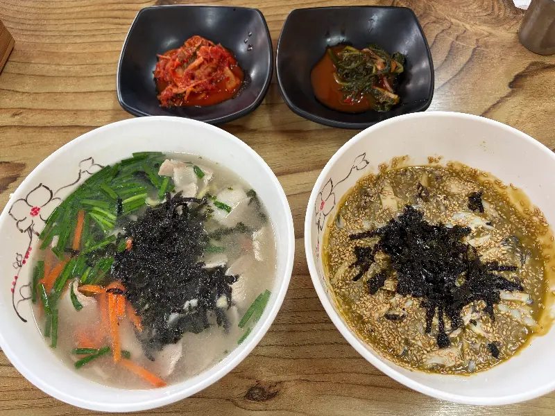 고기국수와 전복죽, 김치