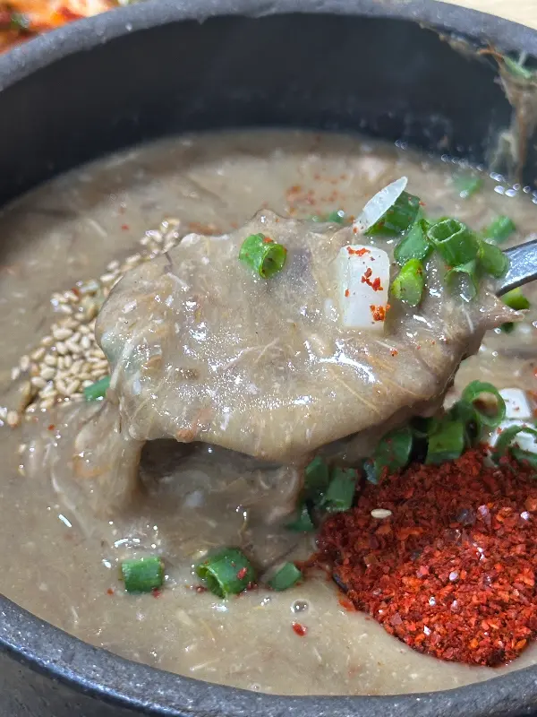 숟가락으로 뜬 고사리 해장국의 모습