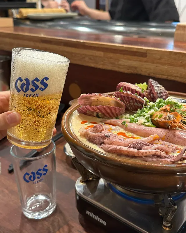 시원한 맥주와 크림짬뽕