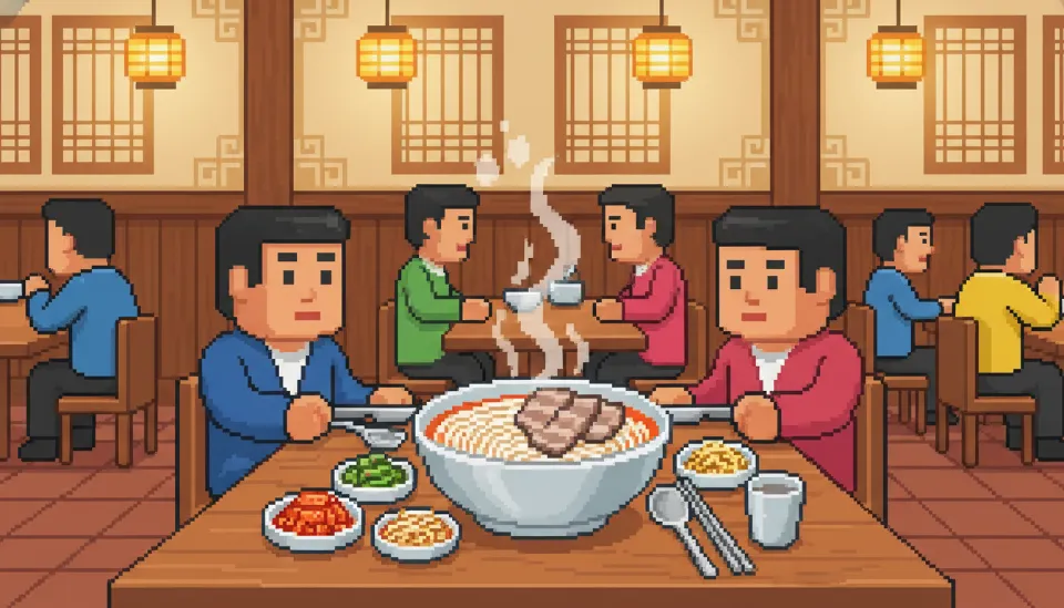 제주 전통 고기국수와 정갈한 밑반찬이 차려진 현지인 추천 가성비 식당의 상차림