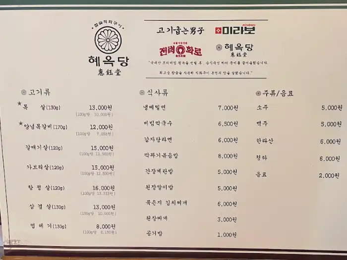가게 메뉴판