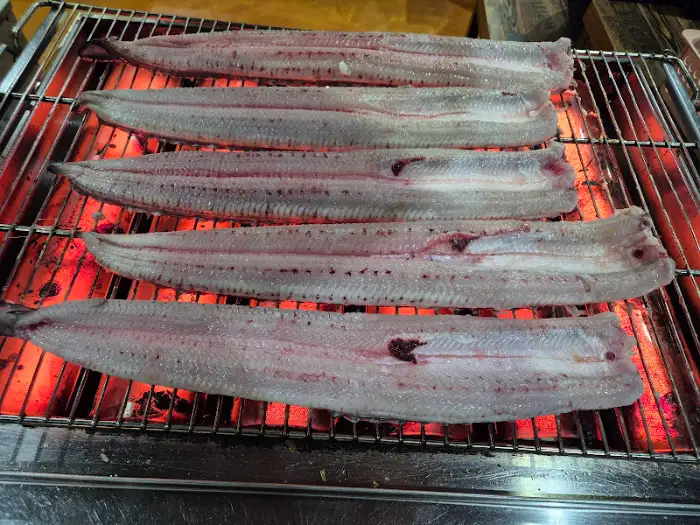 숯불 위에서 구워지기 전의 생 장어들