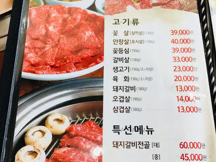 고기류 메뉴판
