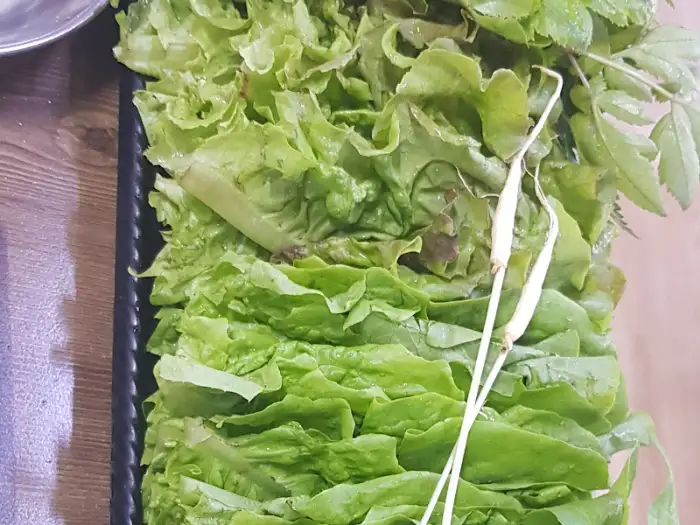 싱싱한 쌈 채소가 풍성하게 담겨 있습니다.