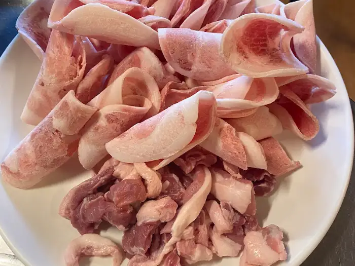 신선한 뒷고기 단면