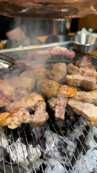 숯불 위에서 구워지는 다양한 고기