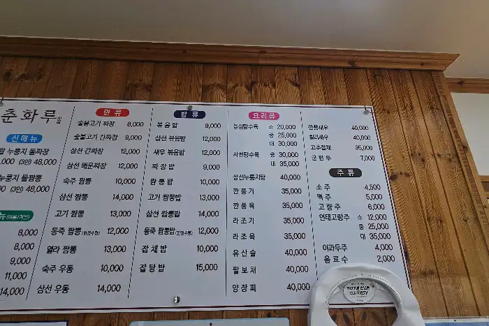 매장에 걸린 메뉴판