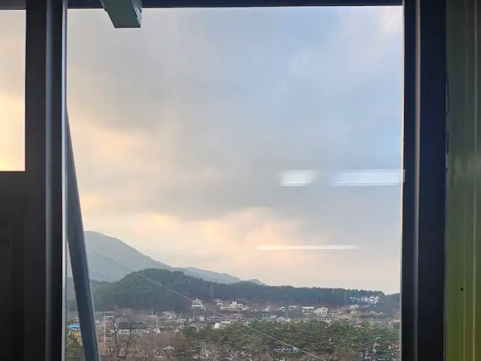 영광정메밀국수 본점 창밖으로 보이는 평화로운 풍경