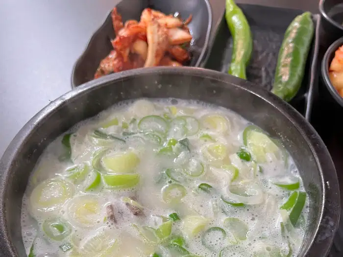 설렁탕 국물과 파의 모습
