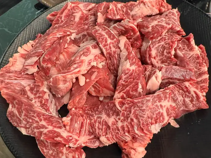 신선한 소고기 단면
