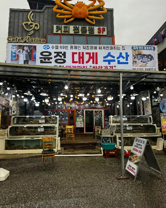 윤정대게수산 매장 전경 및 활기찬 수족관